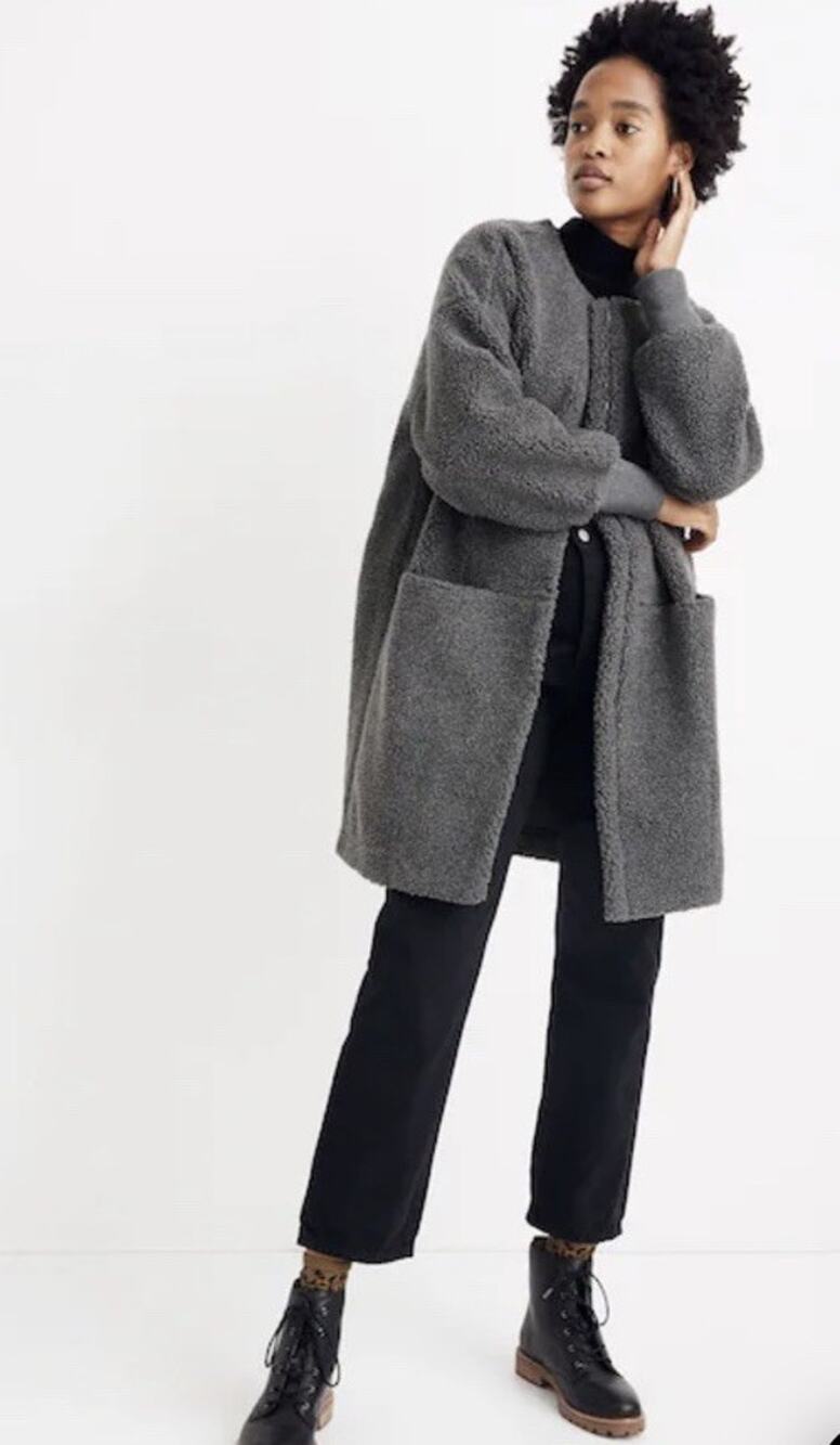 Madewell Bonded Sherpa Cocoon Coat Womens Sz XS Gray Fleece Stretch